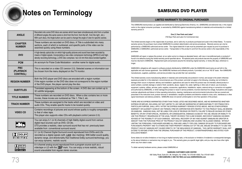 Notes on terminology, Samsung dvd player | Samsung HT-DB660 User Manual | Page 38 / 38