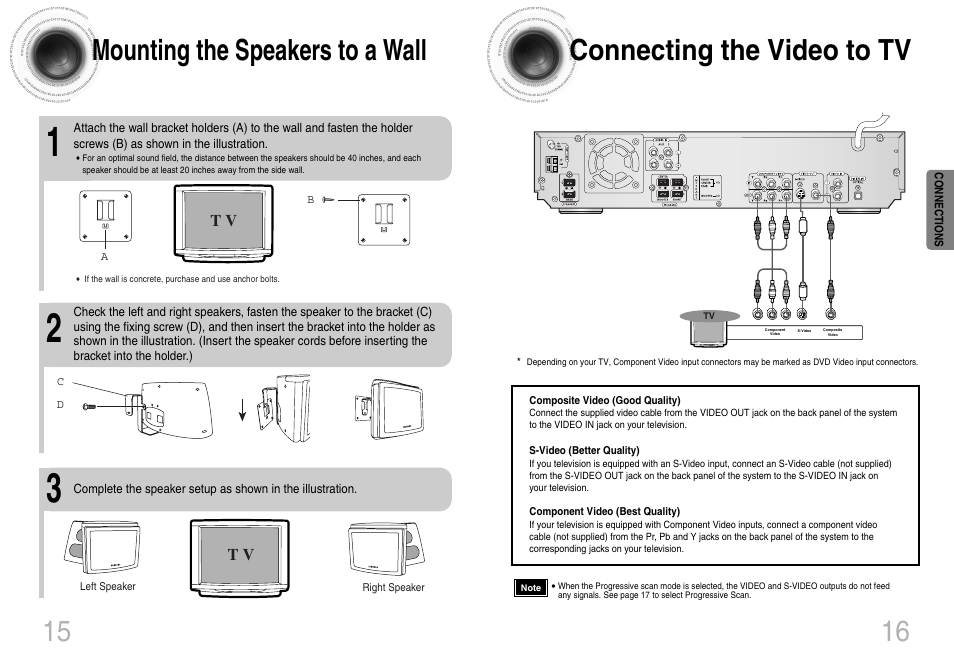Mounting the speakers to a wall, Connecting the video to tv | Samsung HT-DB660 User Manual | Page 9 / 38