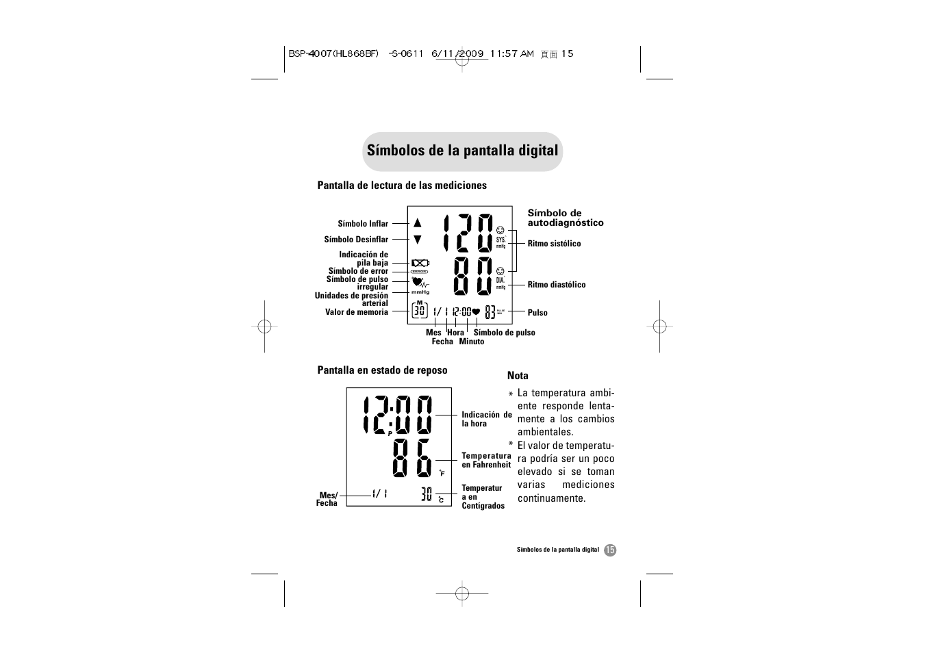 Símbolos de la pantalla digital | Samsung BSP-4007 User Manual | Page 48 / 66