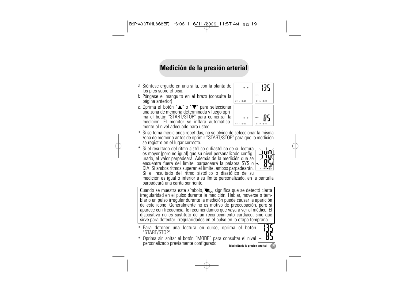 Medición de la presión arterial | Samsung BSP-4007 User Manual | Page 52 / 66