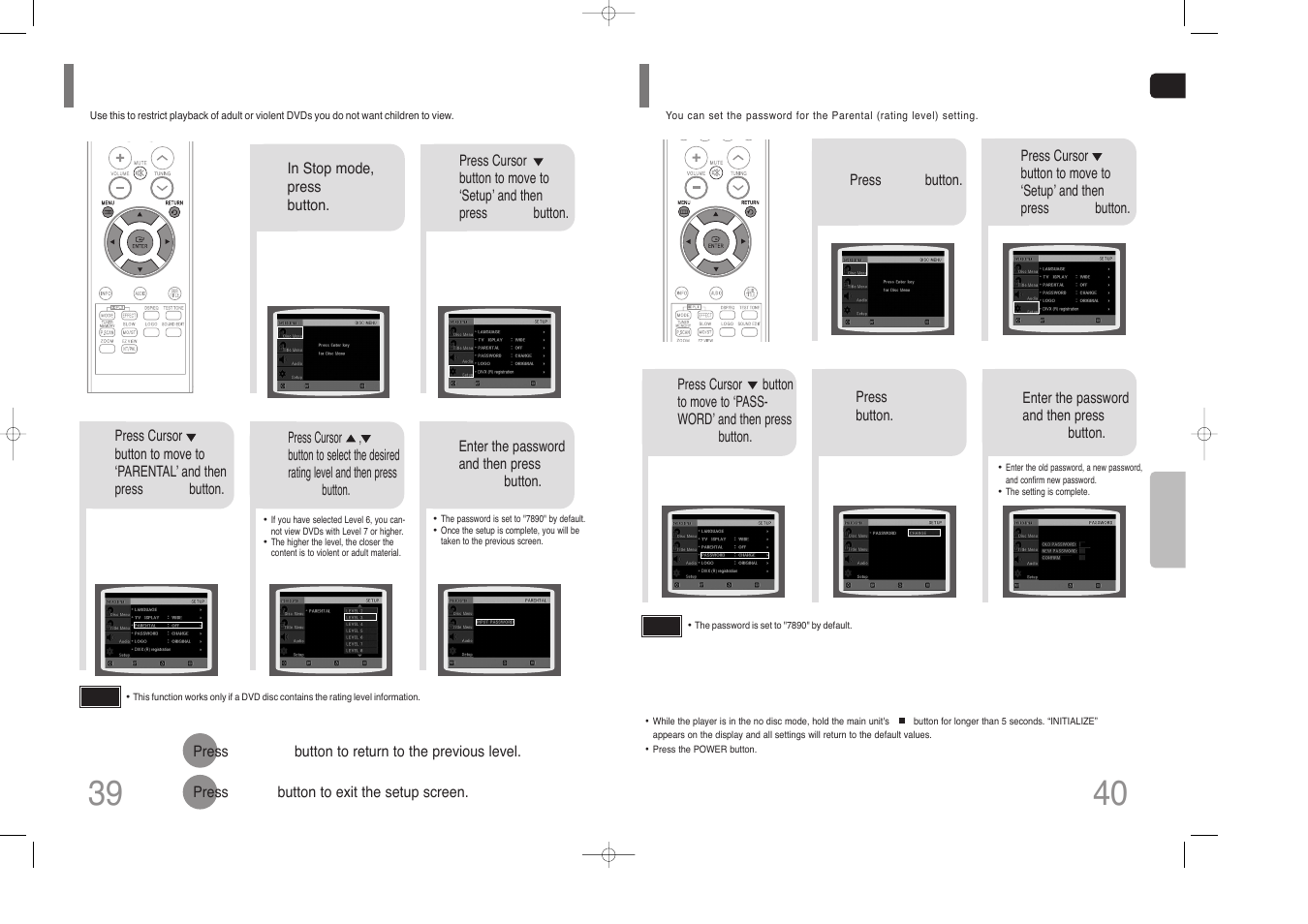 Setting parental controls (rating level), Setting the password, Setting the password 40 | Samsung HT-Z110 User Manual | Page 21 / 34