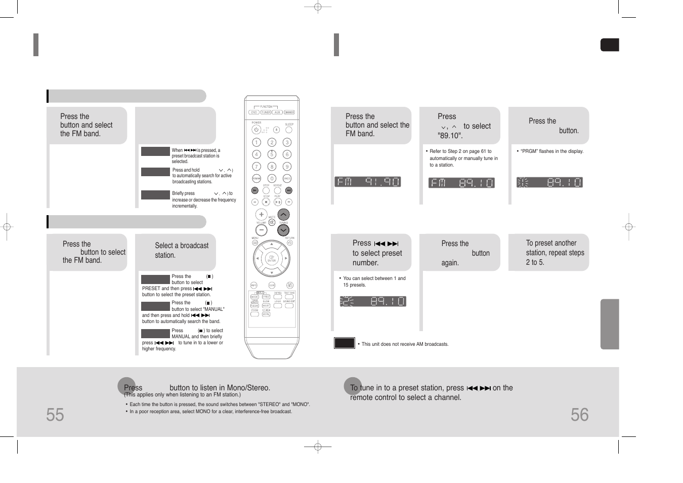 Listening to radio, Presetting stations, Presetting stations 55 | Samsung HT-Z110 User Manual | Page 29 / 34