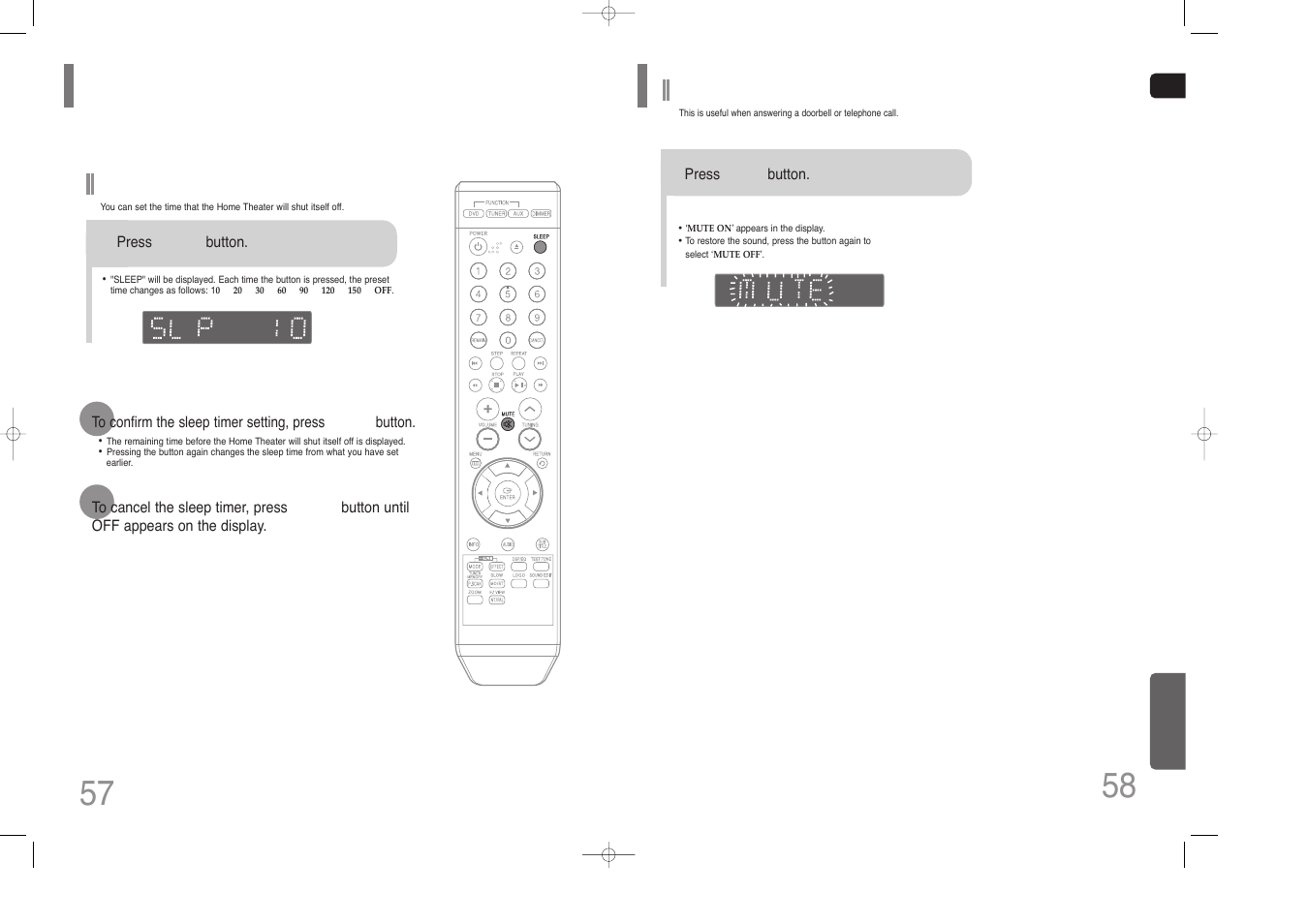 Convenient functions, Mute function, Sleep timer function | Samsung HT-Z110 User Manual | Page 30 / 34