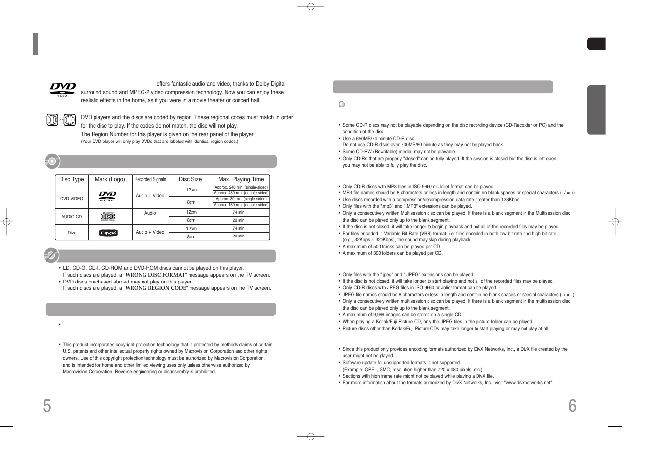 Notes on discs, Disc recording format, Do not use the following types of disc | Playable discs | Samsung HT-Z110 User Manual | Page 4 / 34