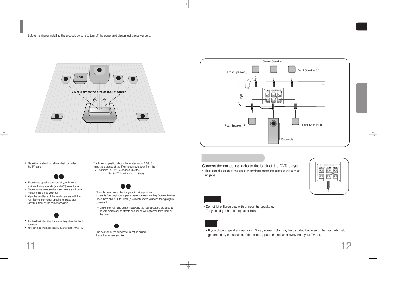 Connecting the speakers | Samsung HT-Z110 User Manual | Page 7 / 34