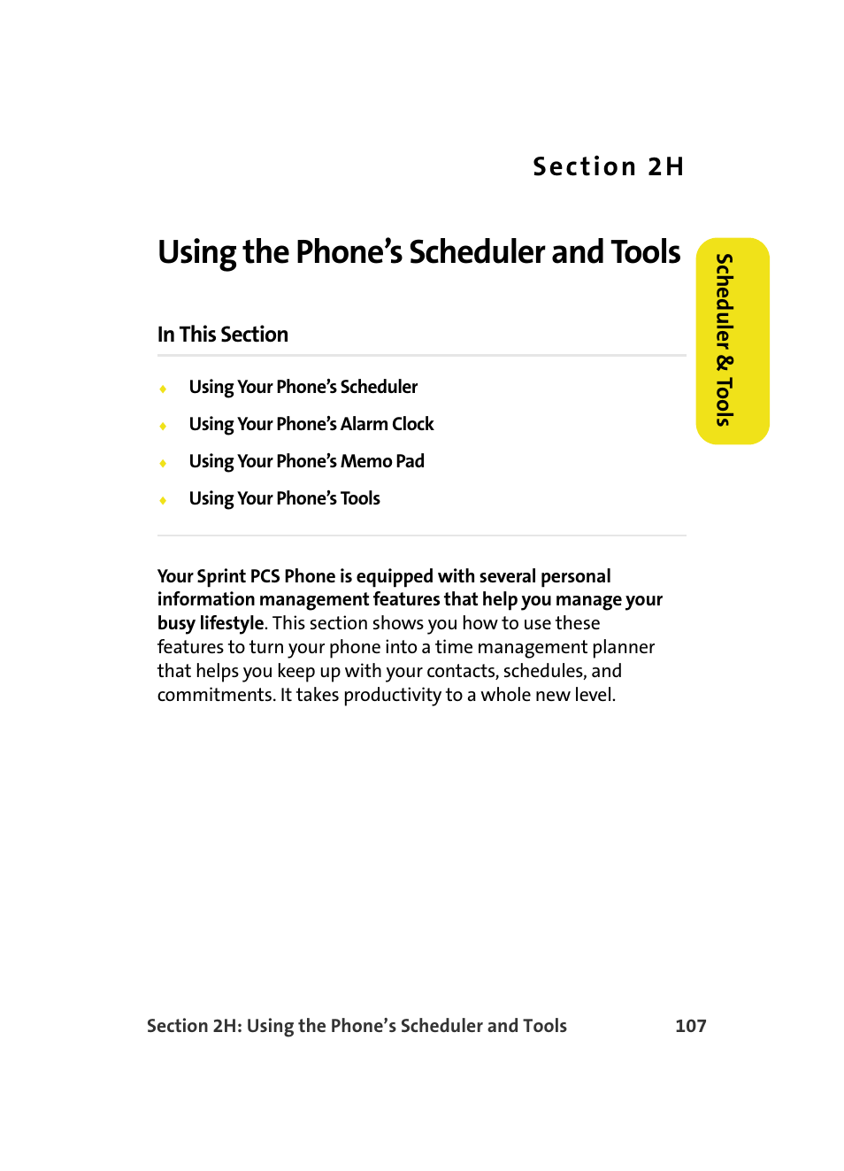 Using the phone’s scheduler and tools, 2h. using the phone’s scheduler and tools, Scheduler & t o ols | Samsung A560 User Manual | Page 115 / 179