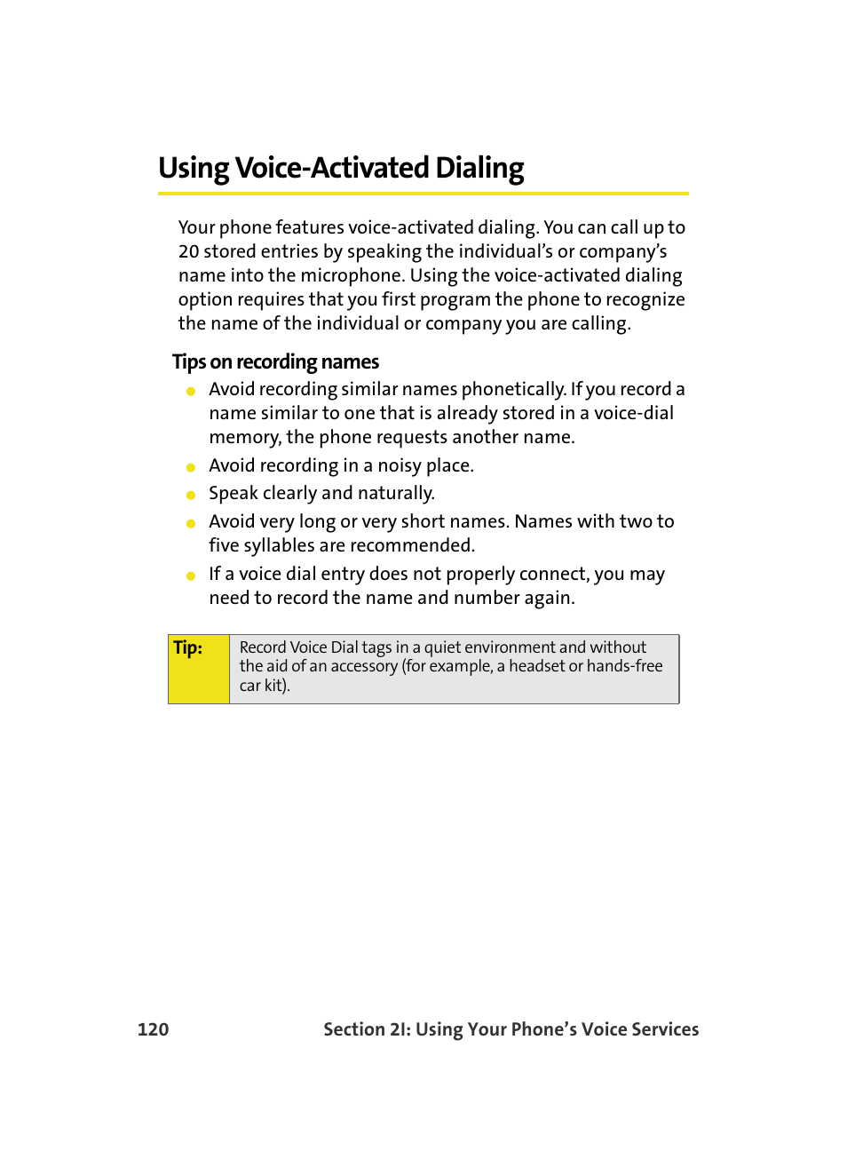 Using voice-activated dialing, Tips on recording names | Samsung A560 User Manual | Page 128 / 179