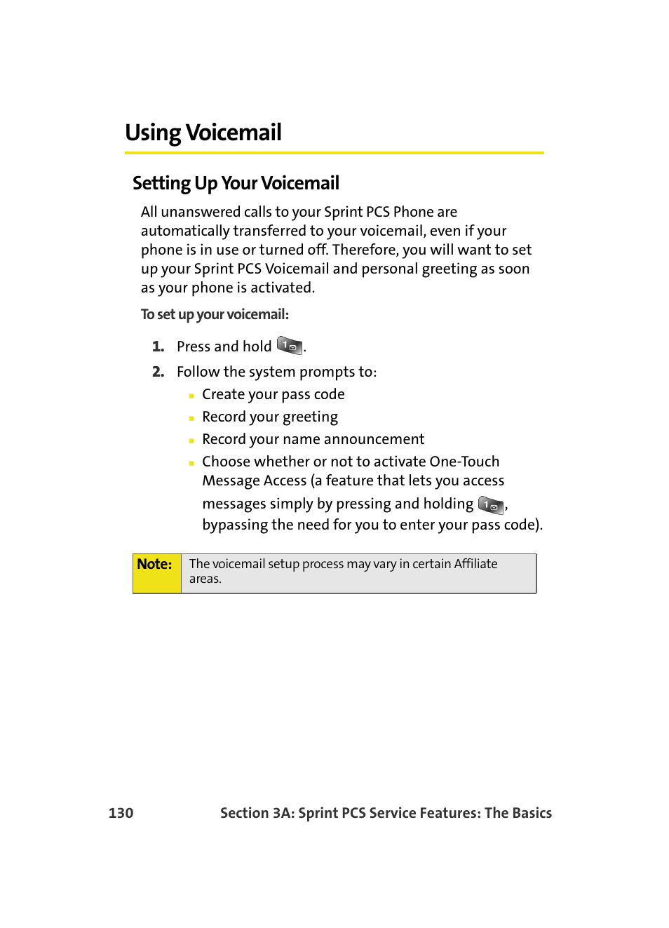 Using voicemail, Setting up your voicemail | Samsung A560 User Manual | Page 138 / 179