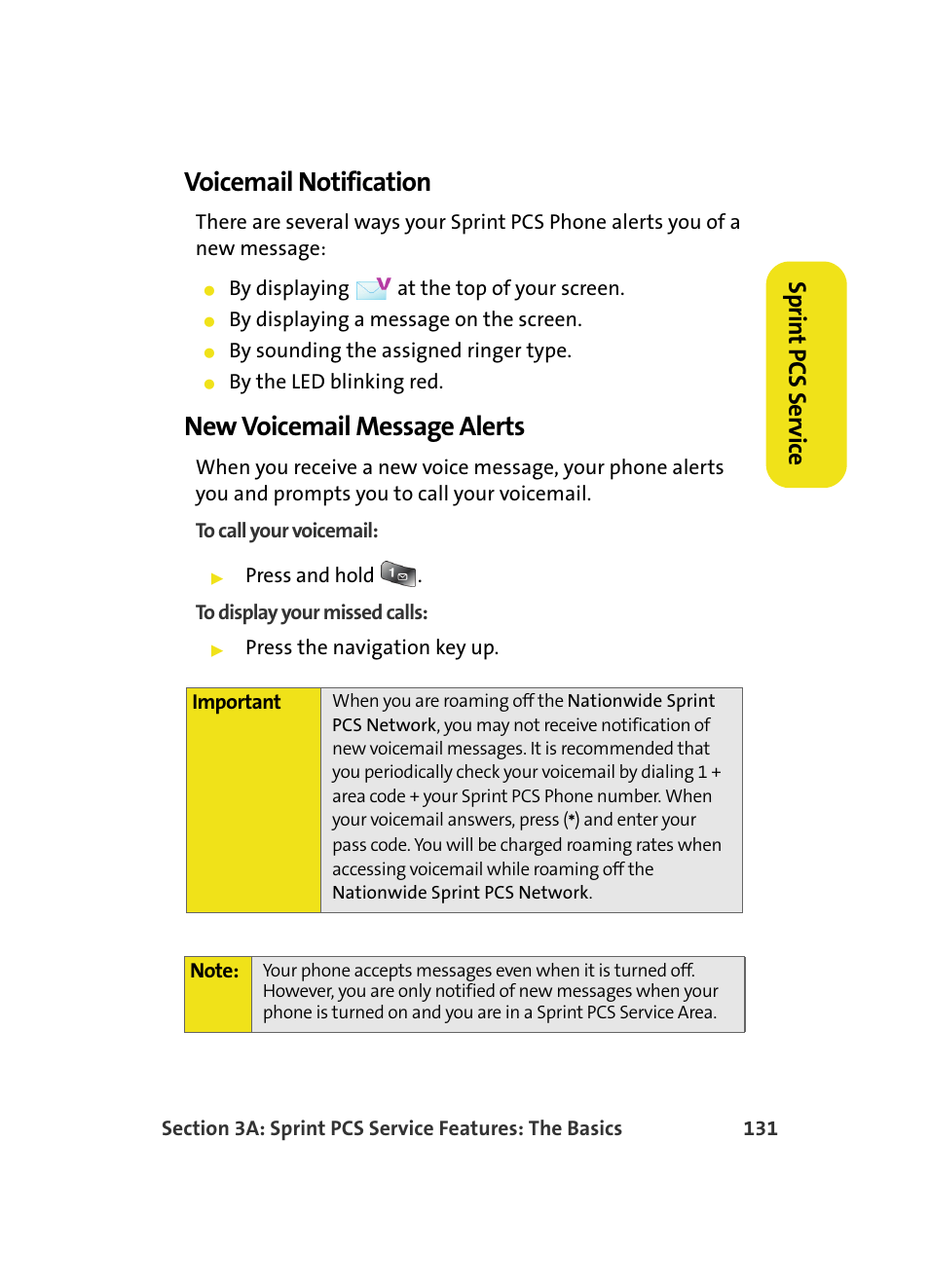 Voicemail notification, New voicemail message alerts, Sprin t pcs ser vice | Samsung A560 User Manual | Page 139 / 179