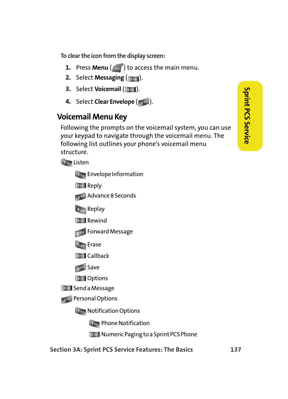 Voicemail menu key, Sprin t pcs ser vice | Samsung A560 User Manual | Page 145 / 179