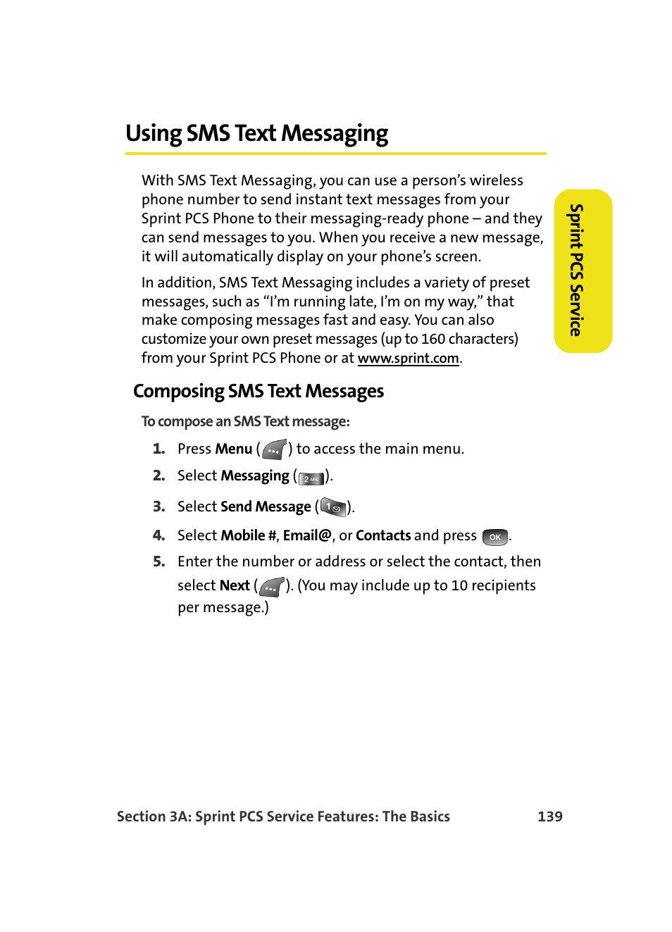 Using sms text messaging, Composing sms text messages | Samsung A560 User Manual | Page 147 / 179
