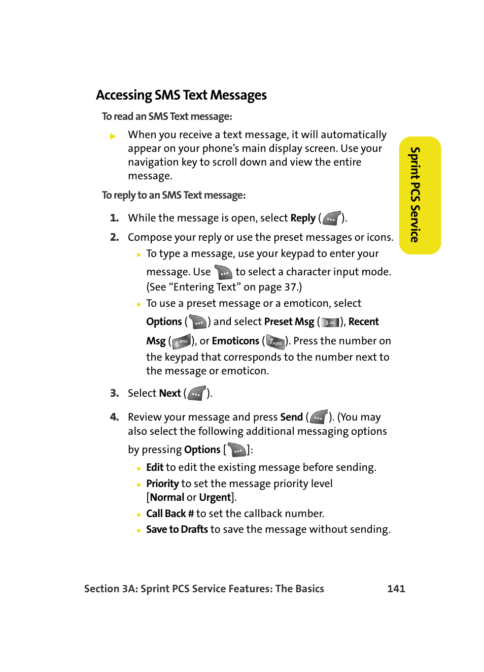 Accessing sms text messages, Sprin t pcs ser vice | Samsung A560 User Manual | Page 149 / 179