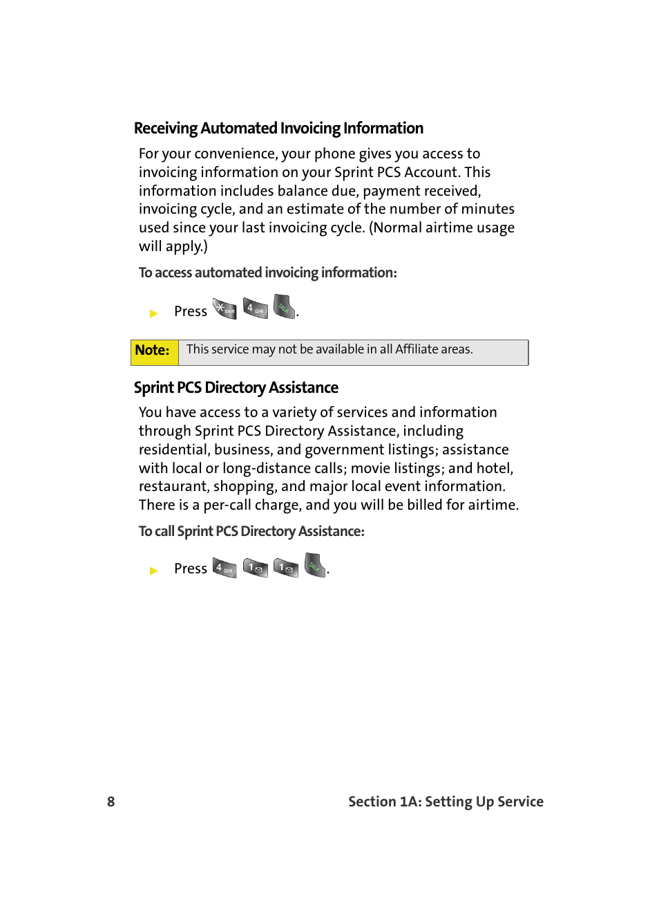 Receiving automated invoicing information, Sprint pcs directory assistance | Samsung A560 User Manual | Page 16 / 179