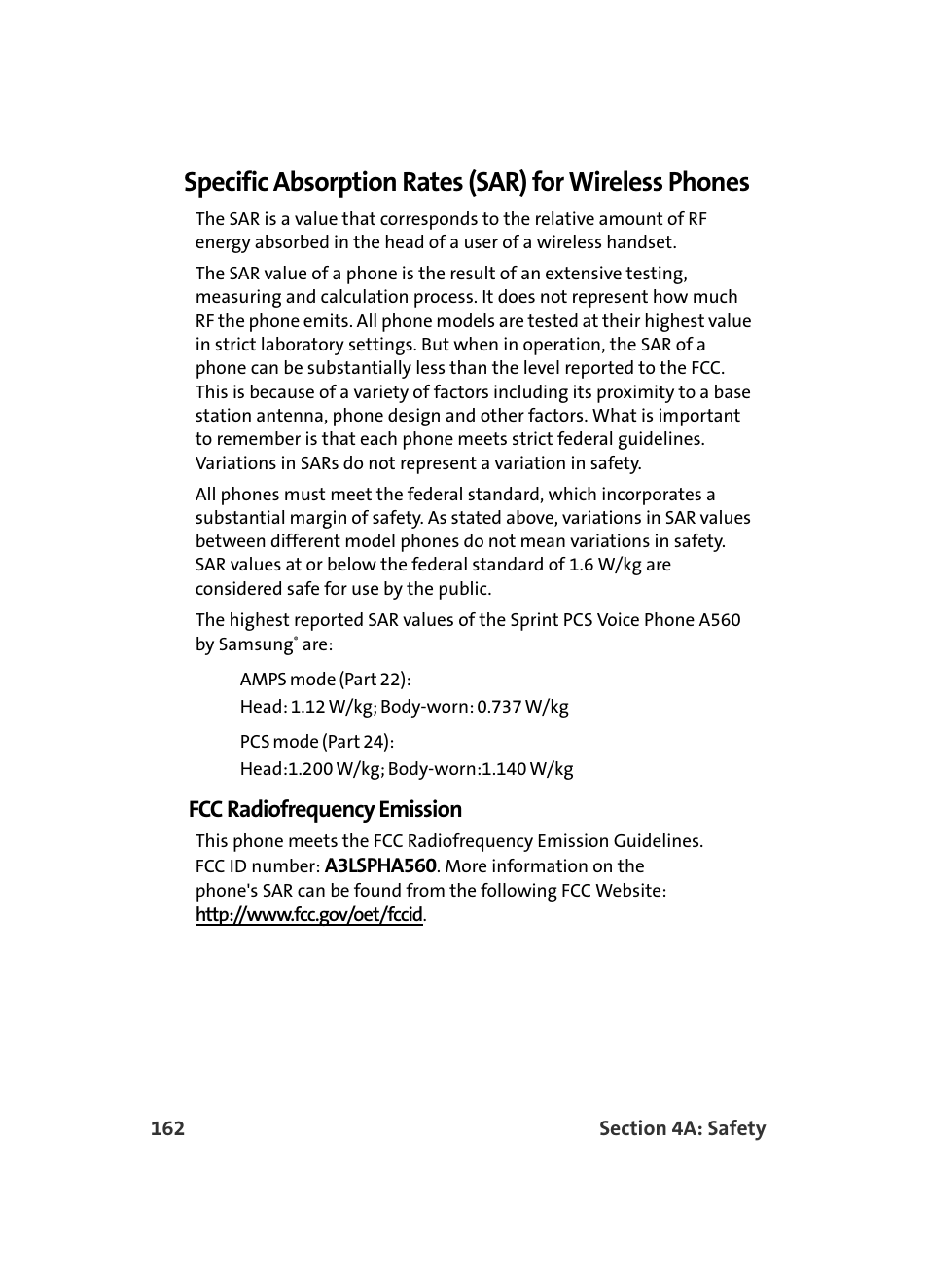 Fcc radiofrequency emission | Samsung A560 User Manual | Page 170 / 179
