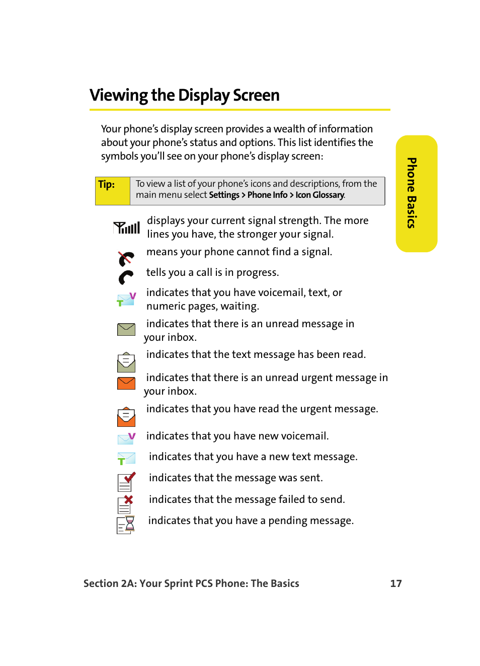 Viewing the display screen, Phone basics | Samsung A560 User Manual | Page 25 / 179