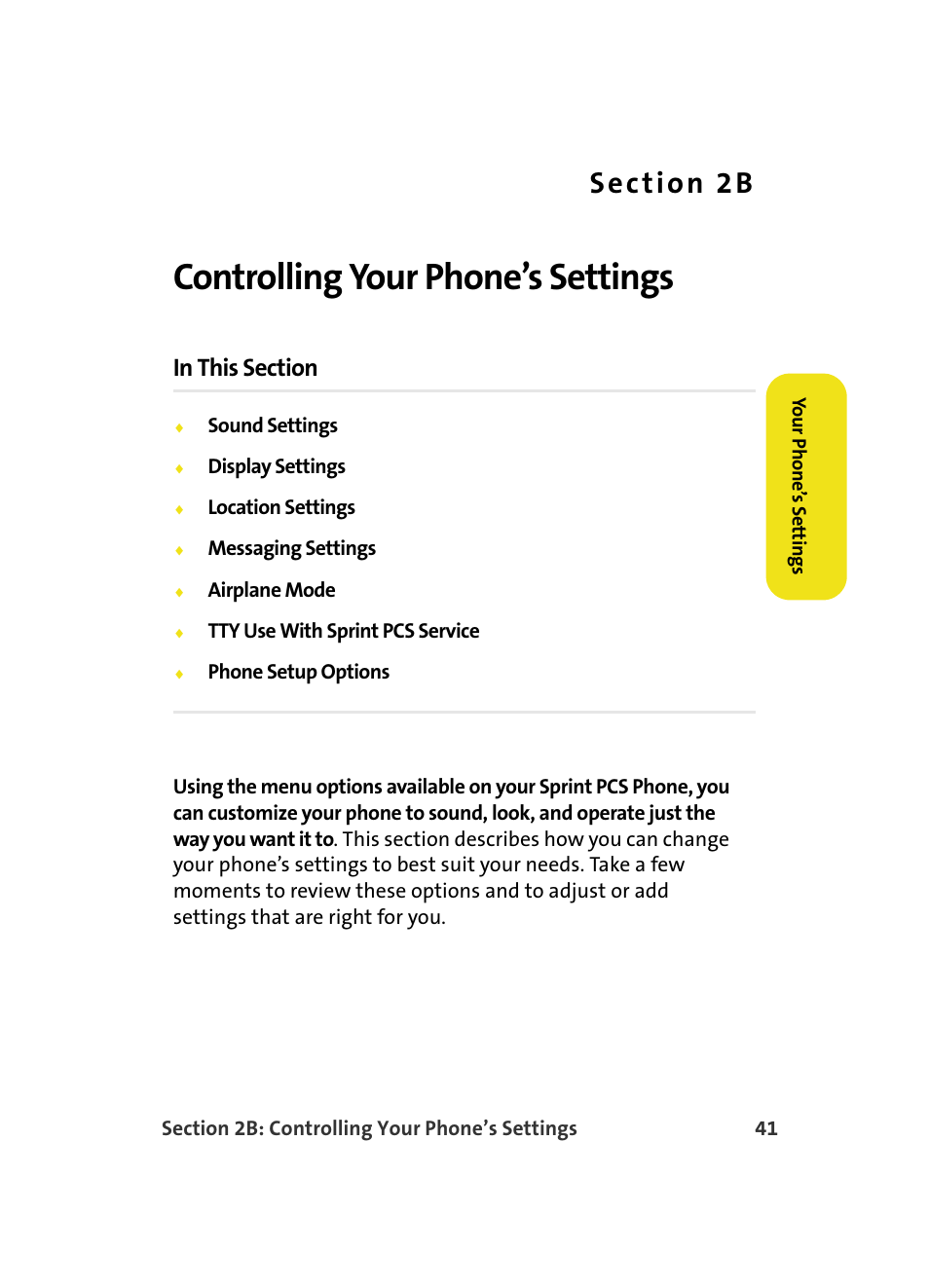Controlling your phone’s settings, 2b. controlling your phone’s settings, S e c ti o n 2 b | Samsung A560 User Manual | Page 49 / 179