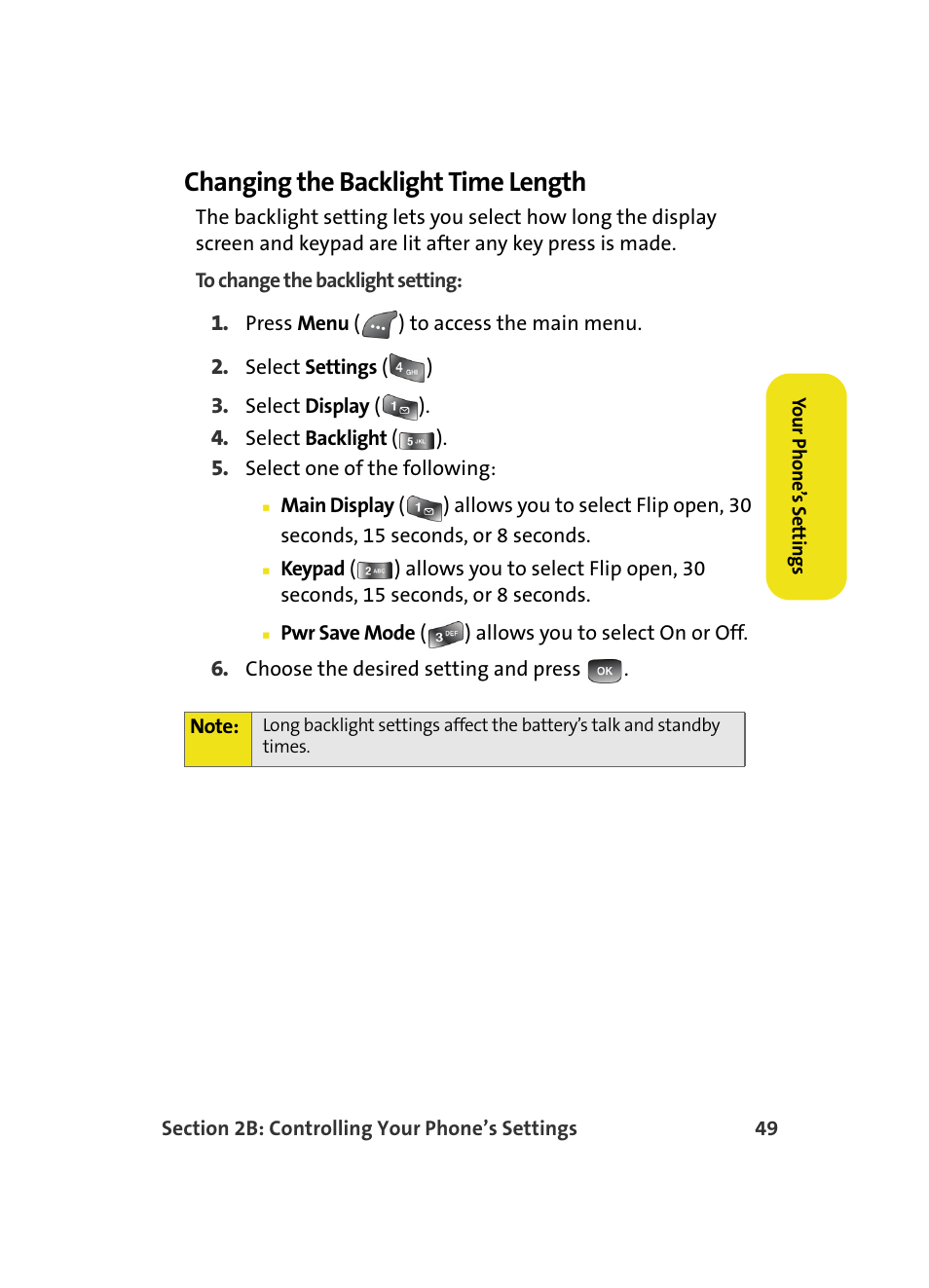 Changing the backlight time length | Samsung A560 User Manual | Page 57 / 179