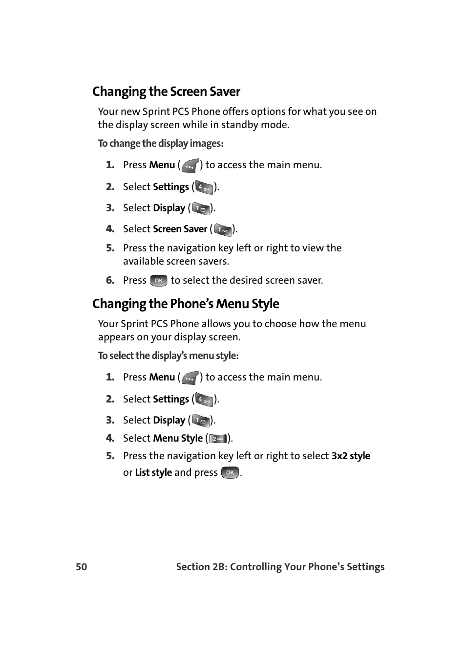 Changing the screen saver, Changing the phone’s menu style | Samsung A560 User Manual | Page 58 / 179