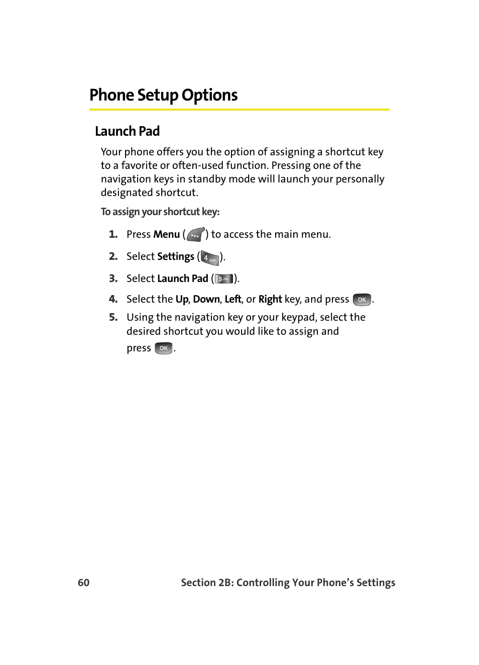Phone setup options, Launch pad | Samsung A560 User Manual | Page 68 / 179