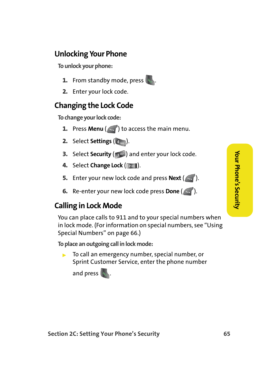 Unlocking your phone, Changing the lock code, Calling in lock mode | Samsung A560 User Manual | Page 73 / 179