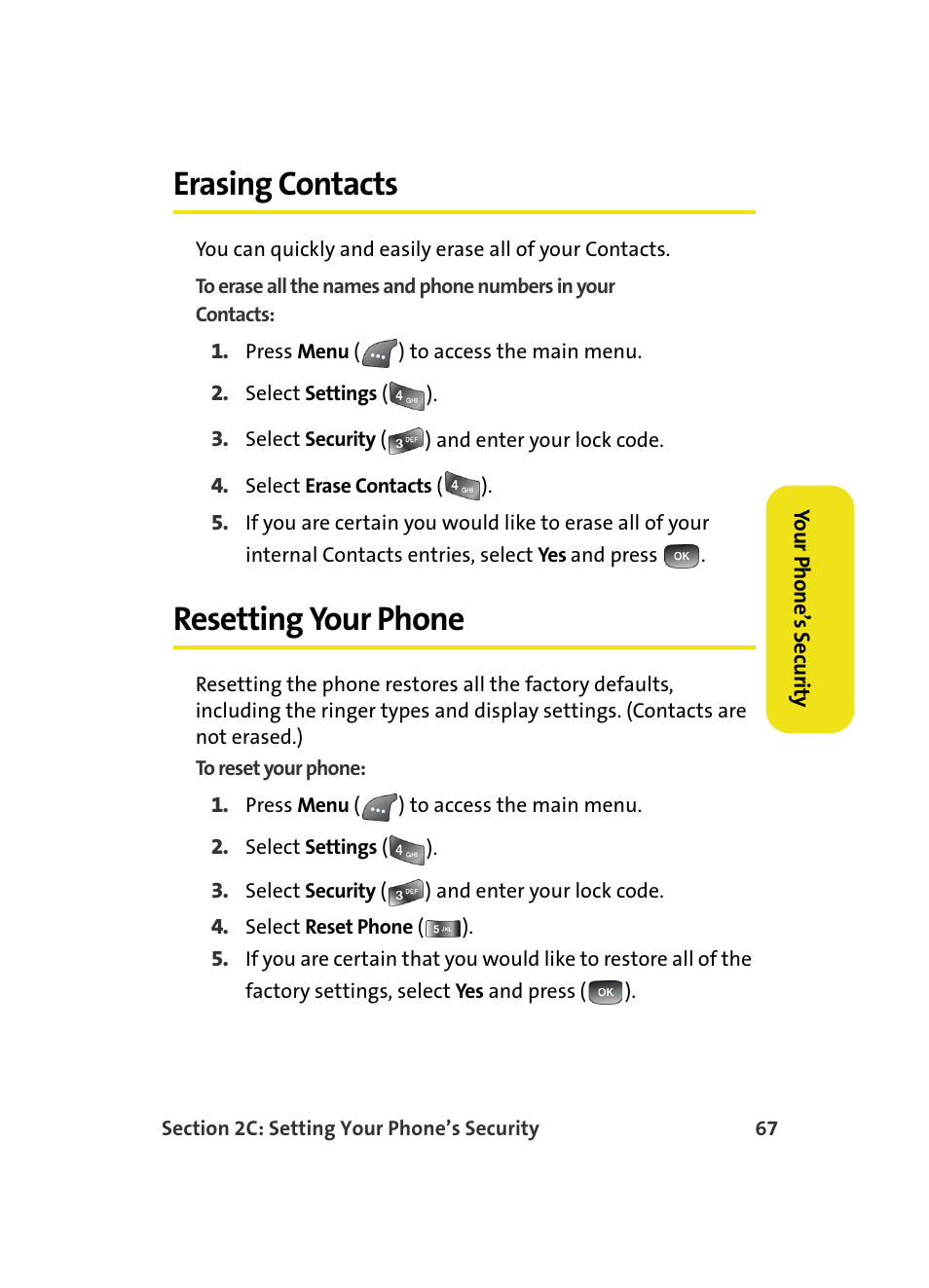 Erasing contacts, Resetting your phone | Samsung A560 User Manual | Page 75 / 179