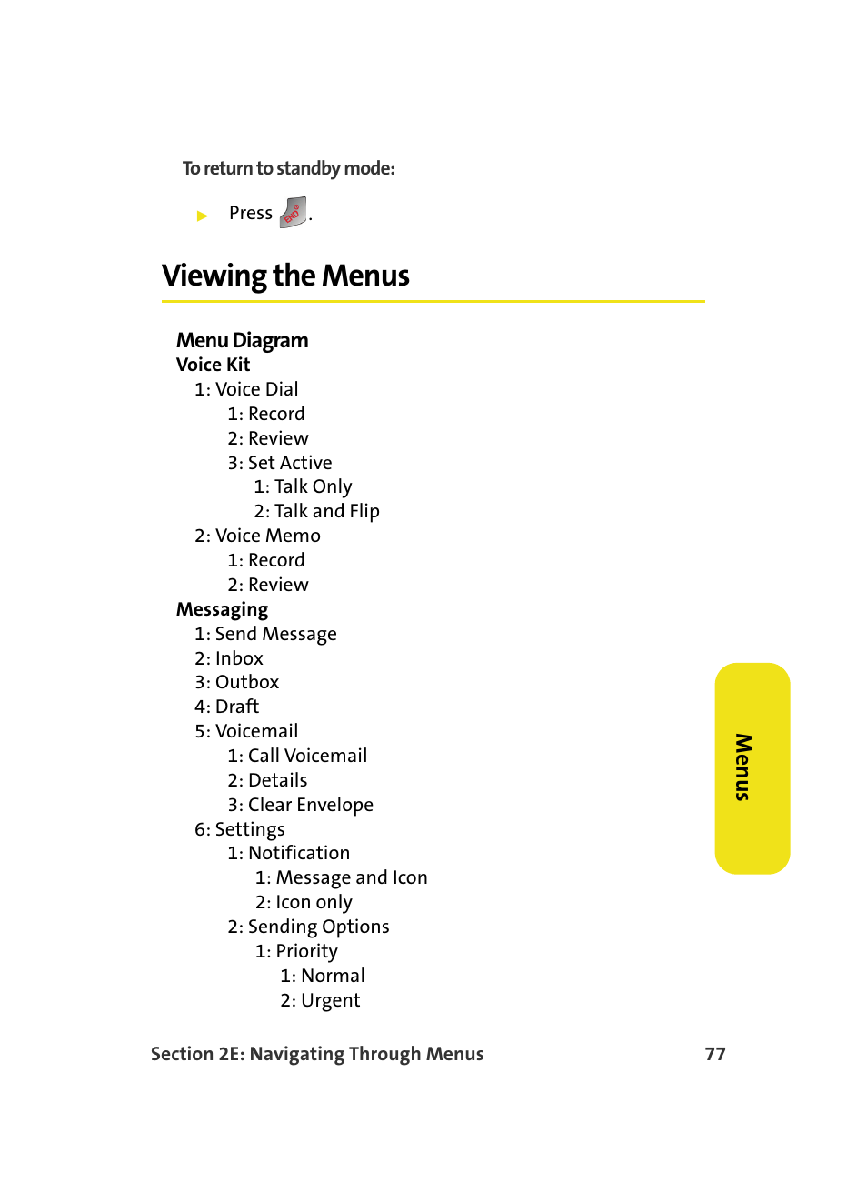 Viewing the menus, Menus | Samsung A560 User Manual | Page 85 / 179