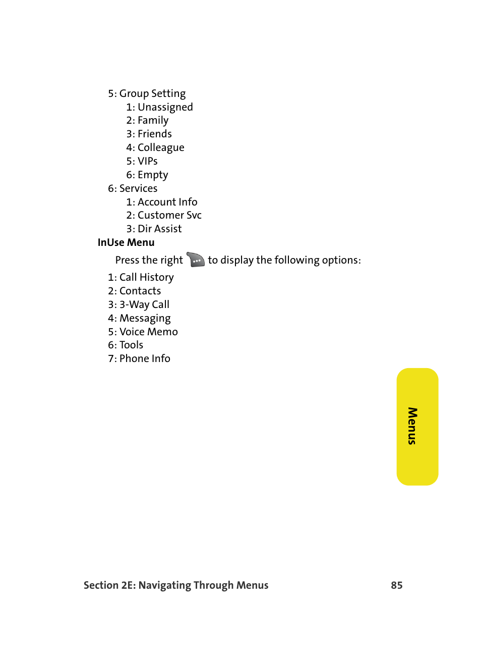 Menus | Samsung A560 User Manual | Page 93 / 179