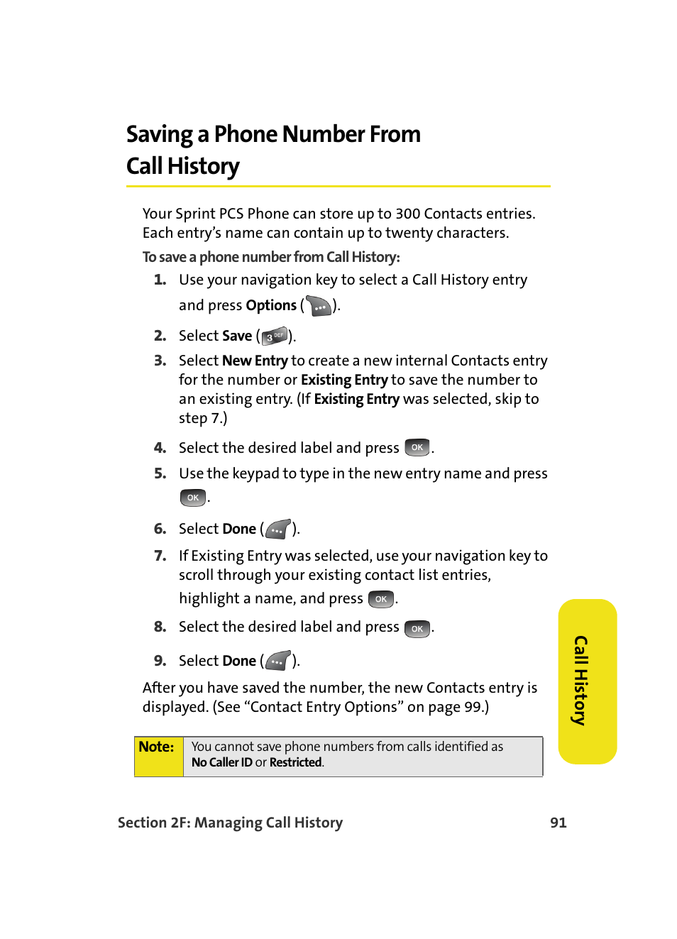 Saving a phone number from call history | Samsung A560 User Manual | Page 99 / 179