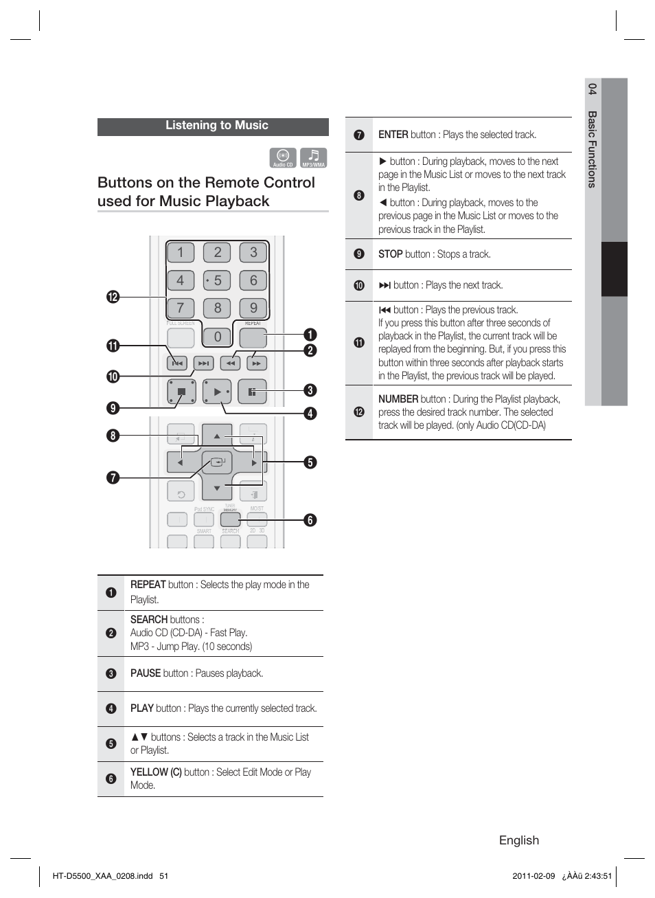 Listening to music | Samsung HT D5500 User Manual | Page 51 / 78