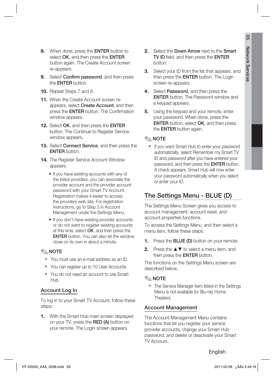 The settings menu - blue (d) | Samsung HT D5500 User Manual | Page 63 / 78