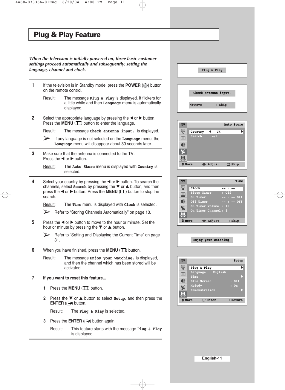Plug & play feature | Samsung WS-32M206V User Manual | Page 11 / 48