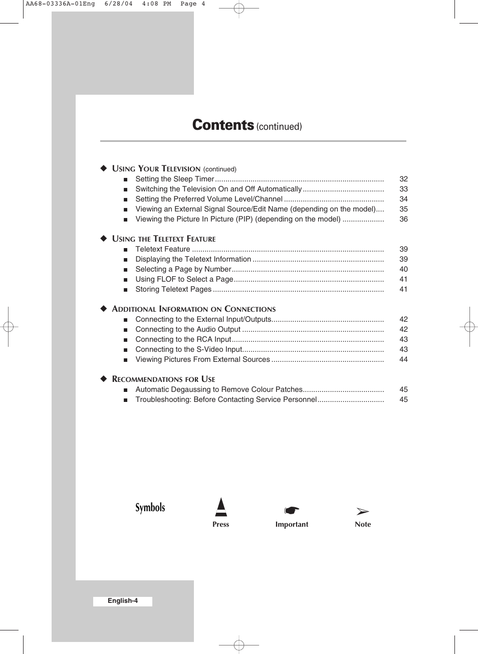 Samsung WS-32M206V User Manual | Page 4 / 48