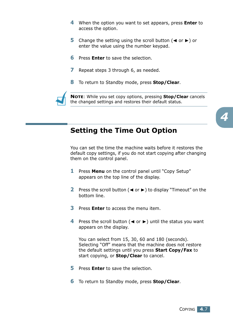 Setting the time out option | Samsung SF-755P User Manual | Page 100 / 219
