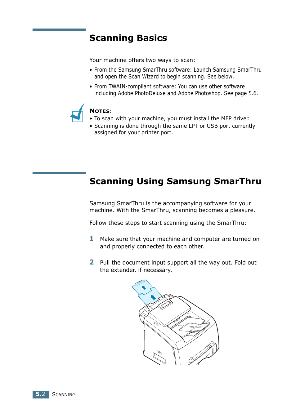 Scanning basics, Scanning using samsung smarthru, Scanning basics scanning using samsung smarthru | Samsung SF-755P User Manual | Page 103 / 219