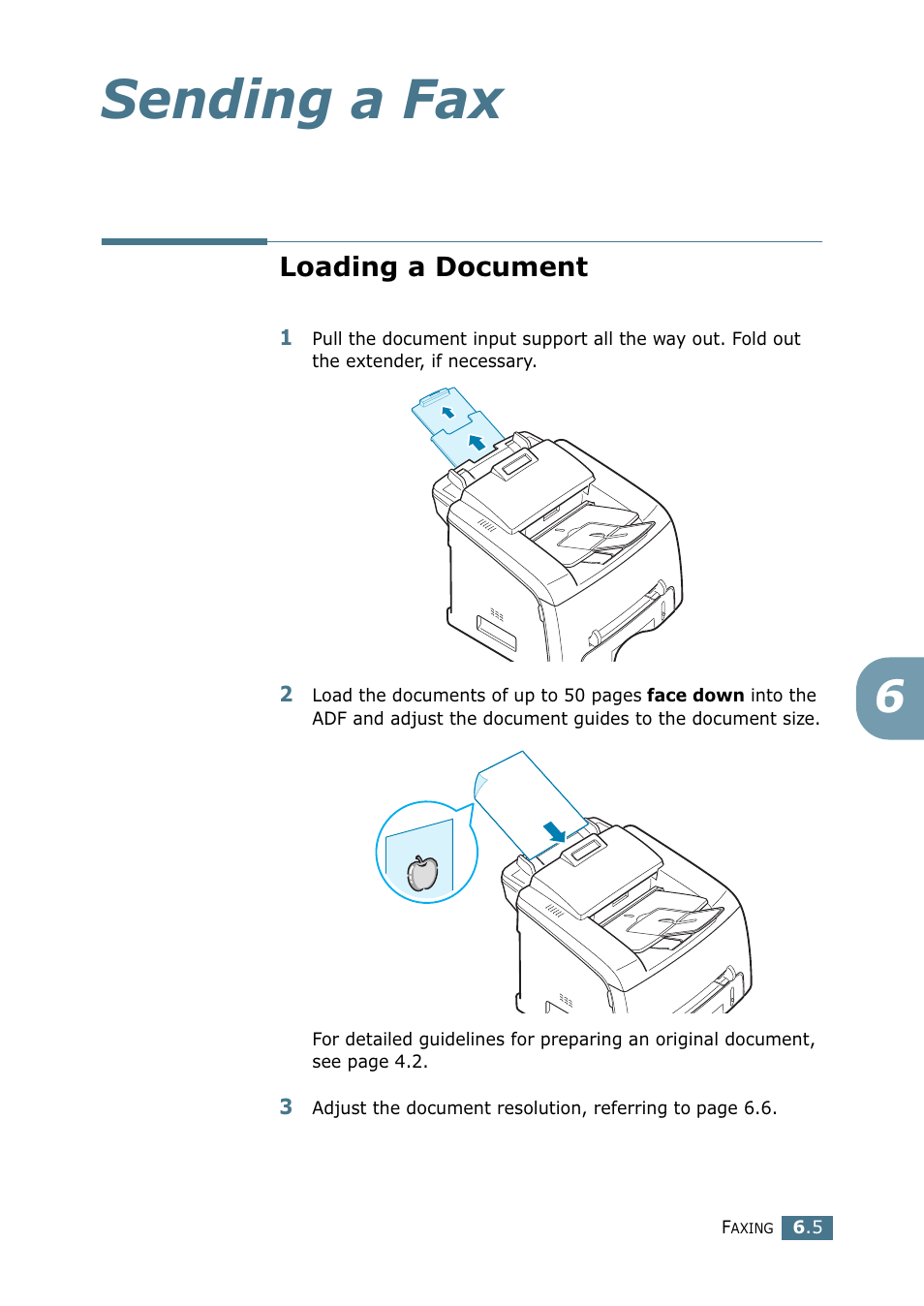 Loading a document, Sending a fax | Samsung SF-755P User Manual | Page 112 / 219