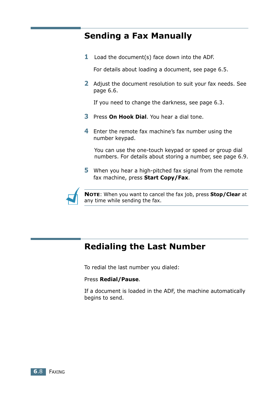 Sending a fax manually, Redialing the last number, Sending a fax manually redialing the last number | Samsung SF-755P User Manual | Page 115 / 219