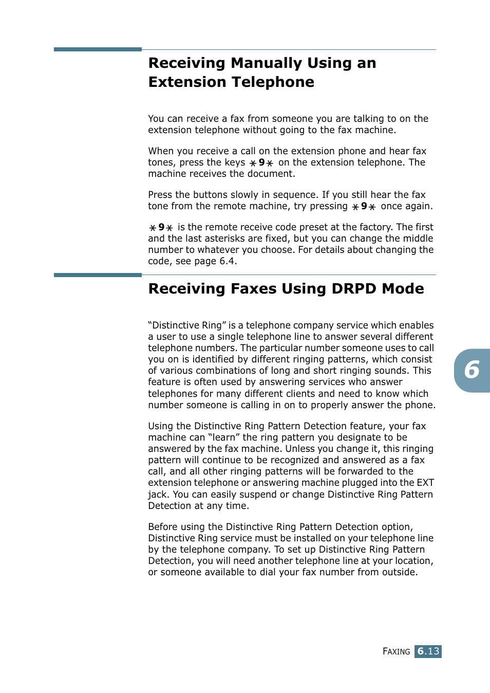 Receiving manually using an extension telephone, Receiving faxes using drpd mode | Samsung SF-755P User Manual | Page 120 / 219
