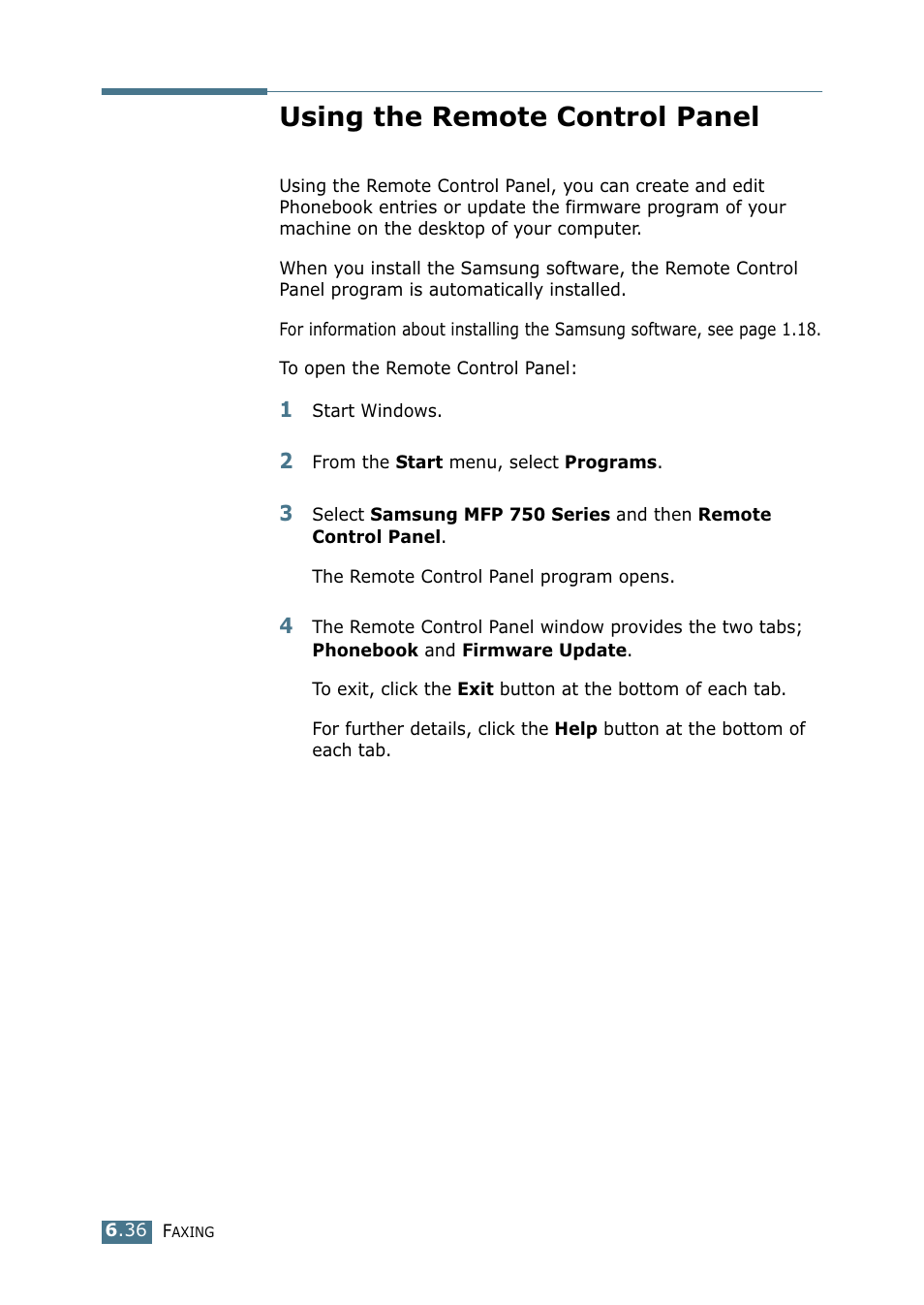 Using the remote control panel | Samsung SF-755P User Manual | Page 143 / 219