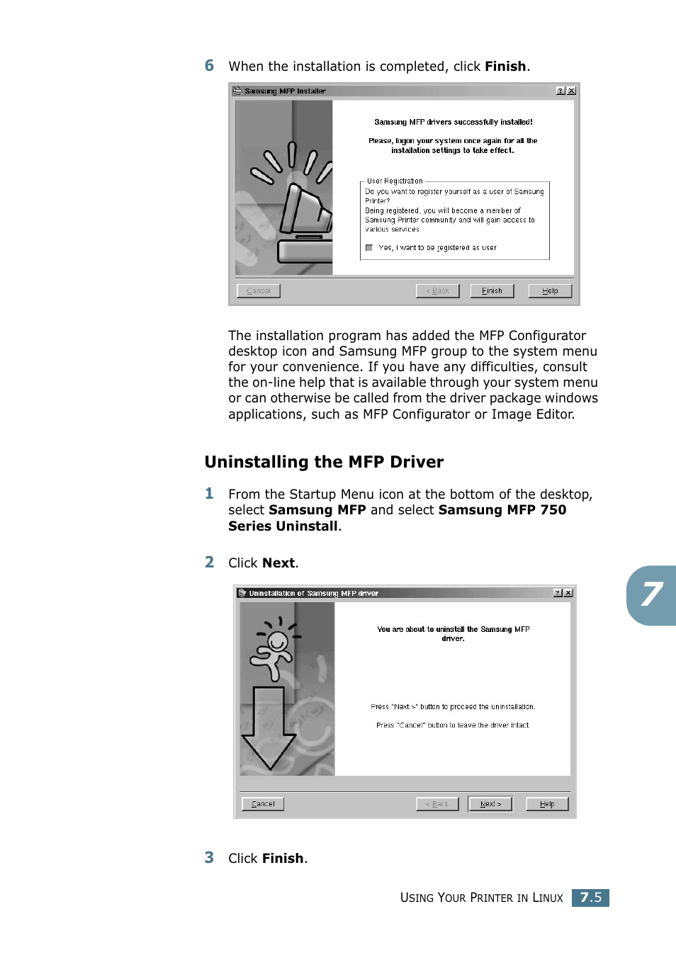 Uninstalling the mfp driver | Samsung SF-755P User Manual | Page 150 / 219