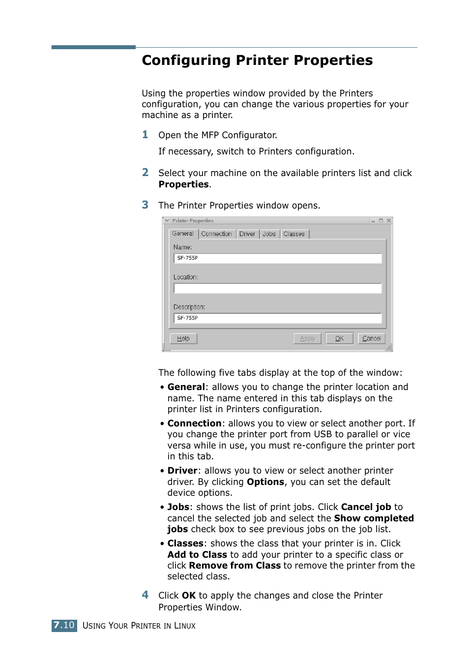 Configuring printer properties | Samsung SF-755P User Manual | Page 155 / 219