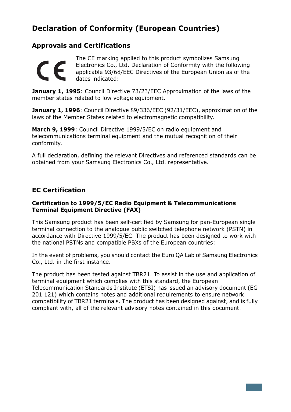 Declaration of conformity (european countries) | Samsung SF-755P User Manual | Page 16 / 219