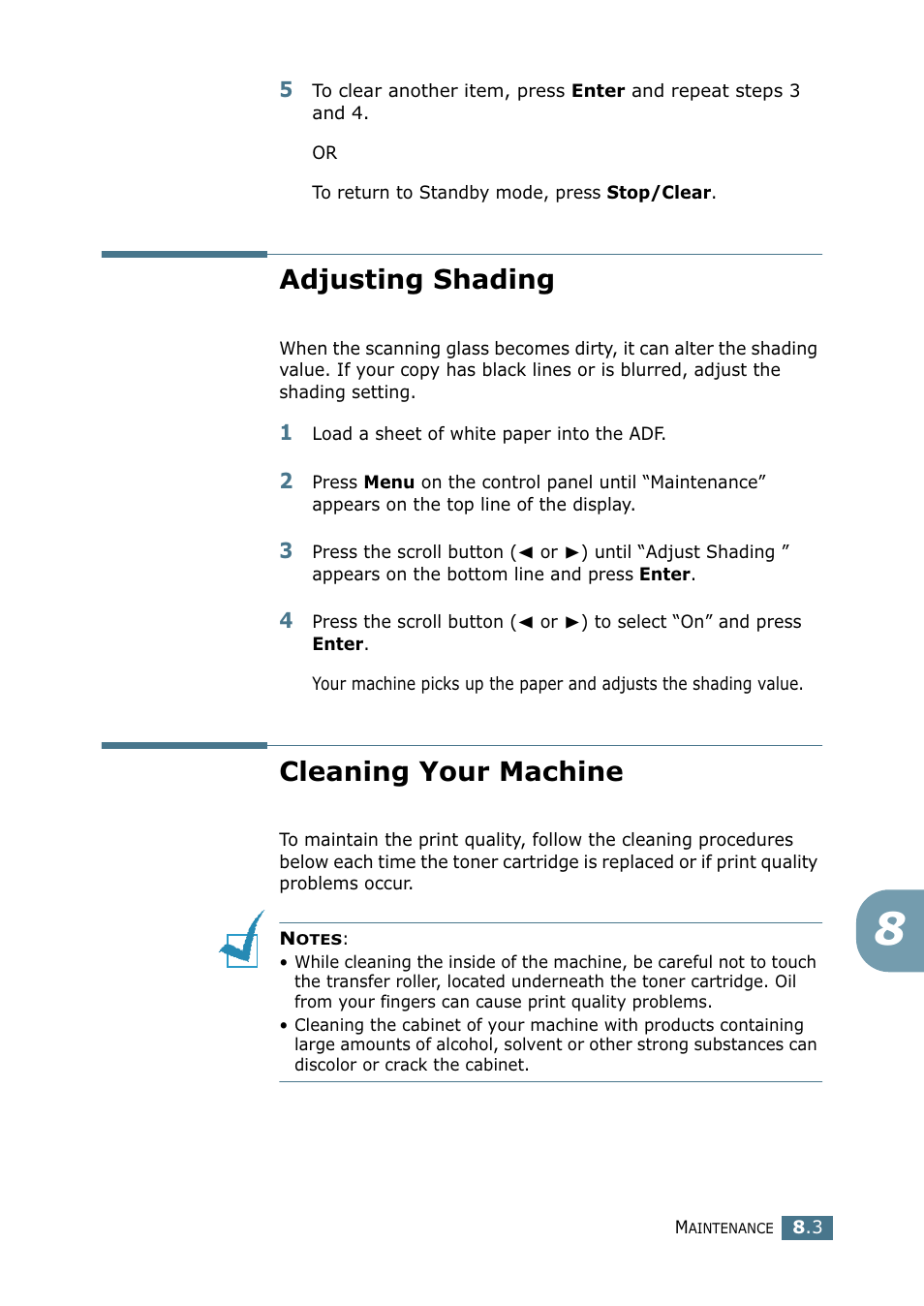 Adjusting shading, Cleaning your machine, Adjusting shading cleaning your machine | Samsung SF-755P User Manual | Page 166 / 219