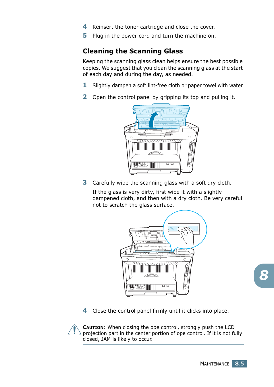 Cleaning the scanning glass | Samsung SF-755P User Manual | Page 168 / 219
