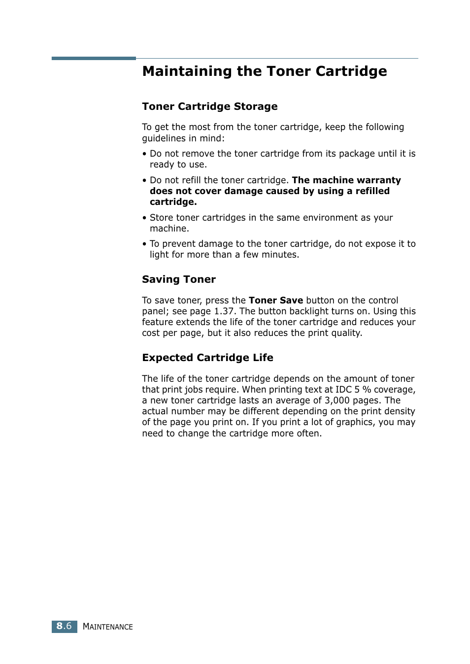Maintaining the toner cartridge | Samsung SF-755P User Manual | Page 169 / 219