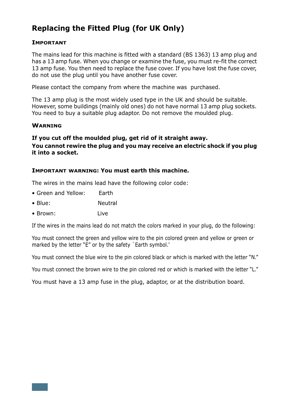 Replacing the fitted plug (for uk only) | Samsung SF-755P User Manual | Page 17 / 219