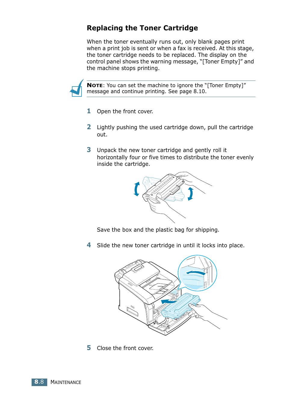 Replacing the toner cartridge | Samsung SF-755P User Manual | Page 171 / 219