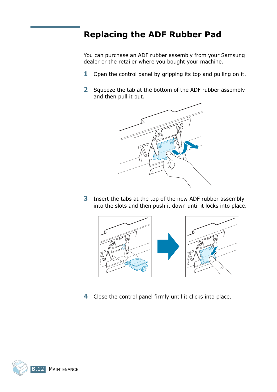Replacing the adf rubber pad | Samsung SF-755P User Manual | Page 175 / 219