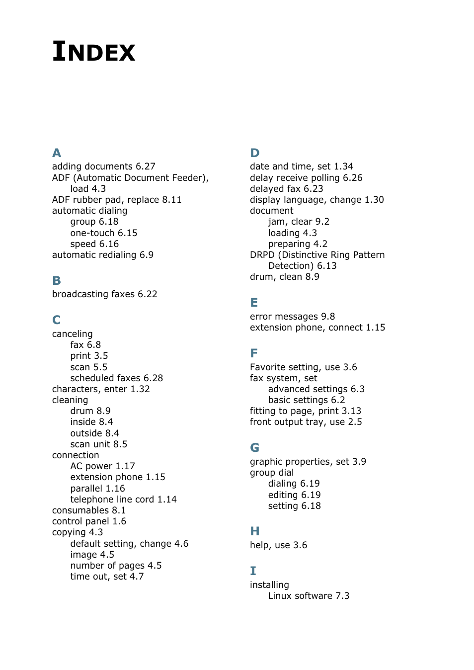 Index, Ndex | Samsung SF-755P User Manual | Page 216 / 219