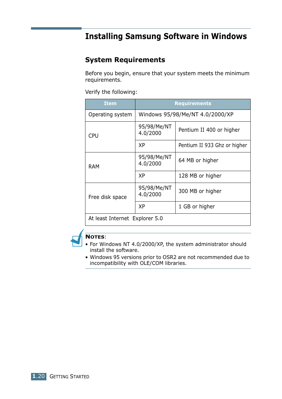 Installing samsung software in windows, System requirements | Samsung SF-755P User Manual | Page 39 / 219