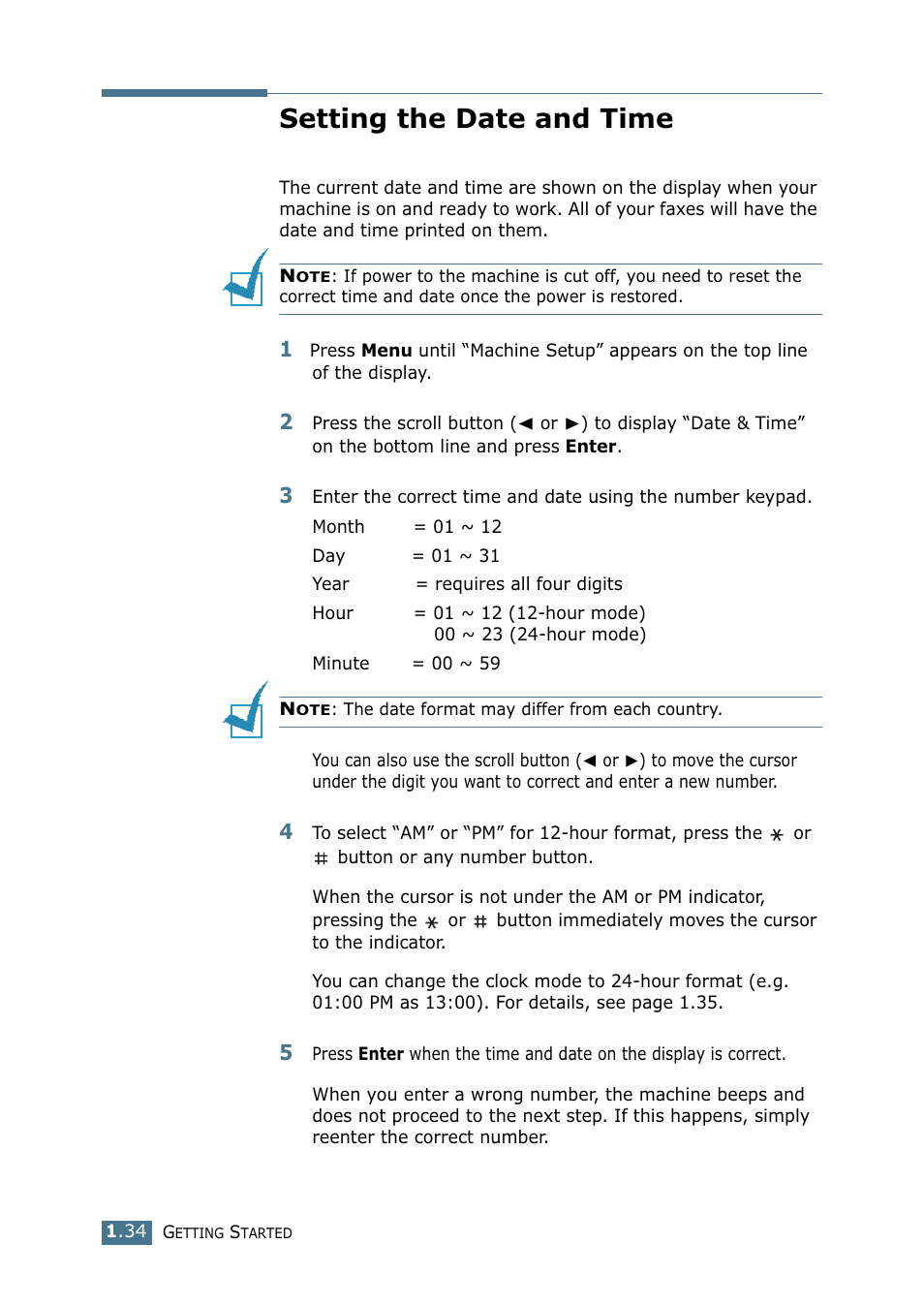Setting the date and time | Samsung SF-755P User Manual | Page 53 / 219